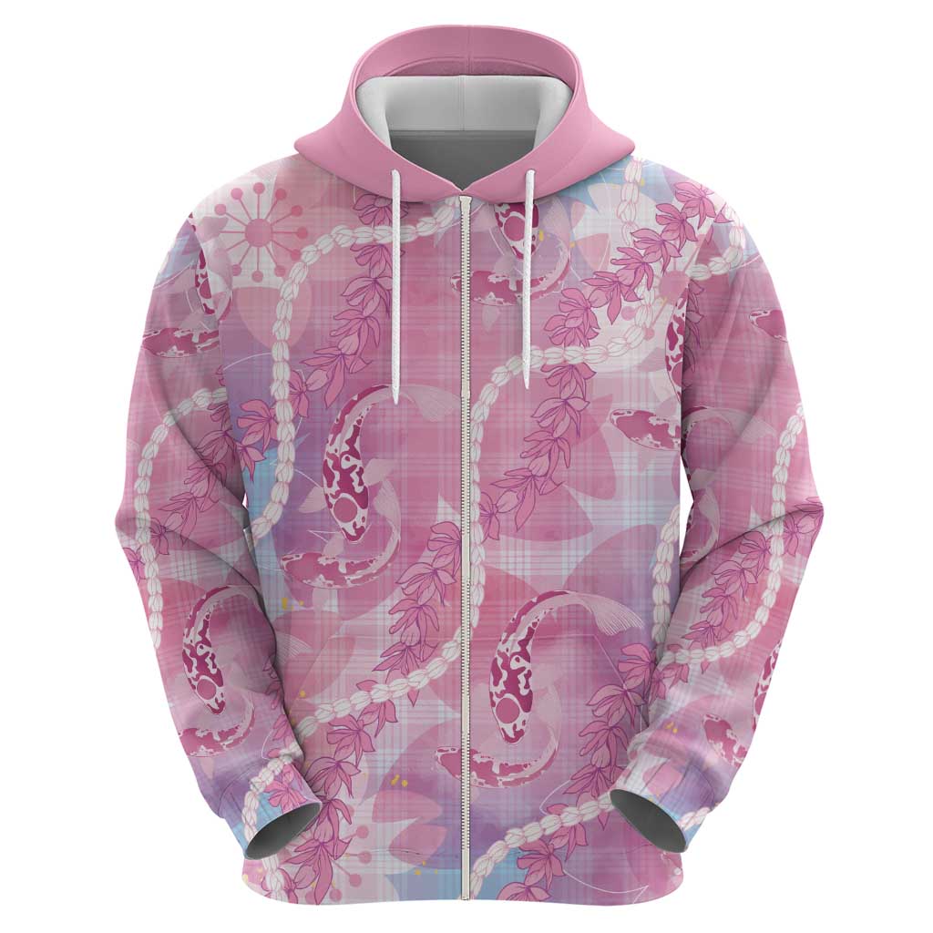 Japanese Koi Fish Hoodie Pink Wagara Palaka Honohono Pikake Lei