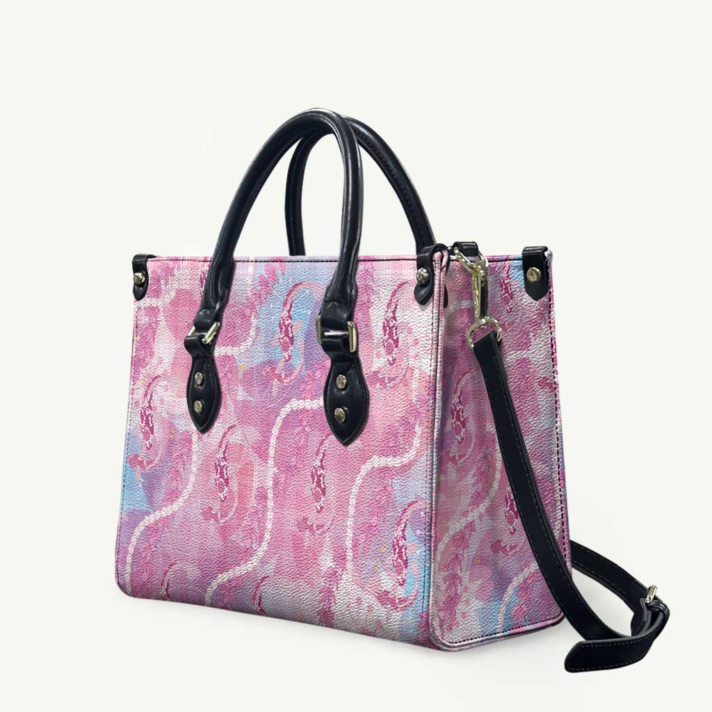 Japanese Koi Fish Leather Bag Pink Wagara Palaka Honohono Pikake Lei