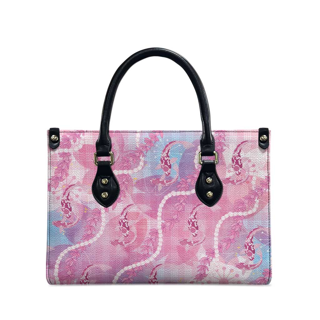 Japanese Koi Fish Leather Bag Pink Wagara Palaka Honohono Pikake Lei