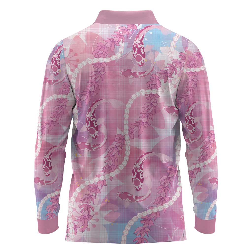 Japanese Koi Fish Long Sleeve Polo Shirt Pink Wagara Palaka Honohono Pikake Lei