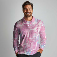 Japanese Koi Fish Long Sleeve Polo Shirt Pink Wagara Palaka Honohono Pikake Lei