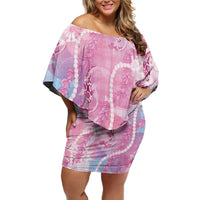 Japanese Koi Fish Off Shoulder Short Dress Pink Wagara Palaka Honohono Pikake Lei LT9 Women Pink - Polynesian Pride