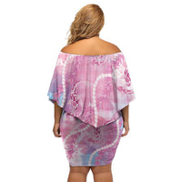 Japanese Koi Fish Off Shoulder Short Dress Pink Wagara Palaka Honohono Pikake Lei LT9 - Polynesian Pride