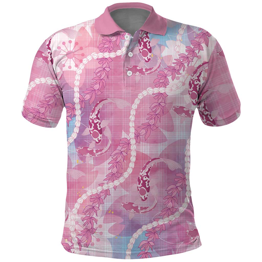 Japanese Koi Fish Polo Shirt Pink Wagara Palaka Honohono Pikake Lei