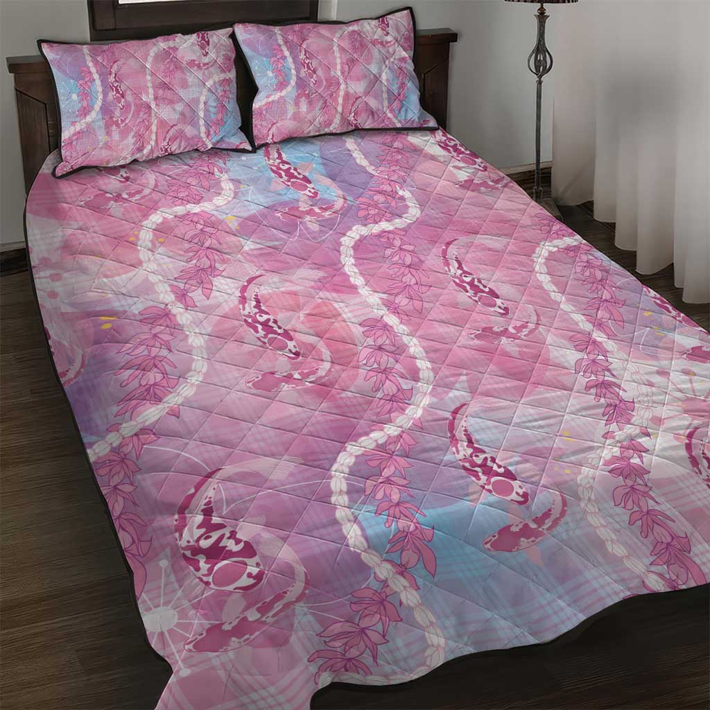 Japanese Koi Fish Quilt Bed Set Pink Wagara Palaka Honohono Pikake Lei