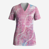 Japanese Koi Fish Scrub Top Pink Wagara Palaka Honohono Pikake Lei