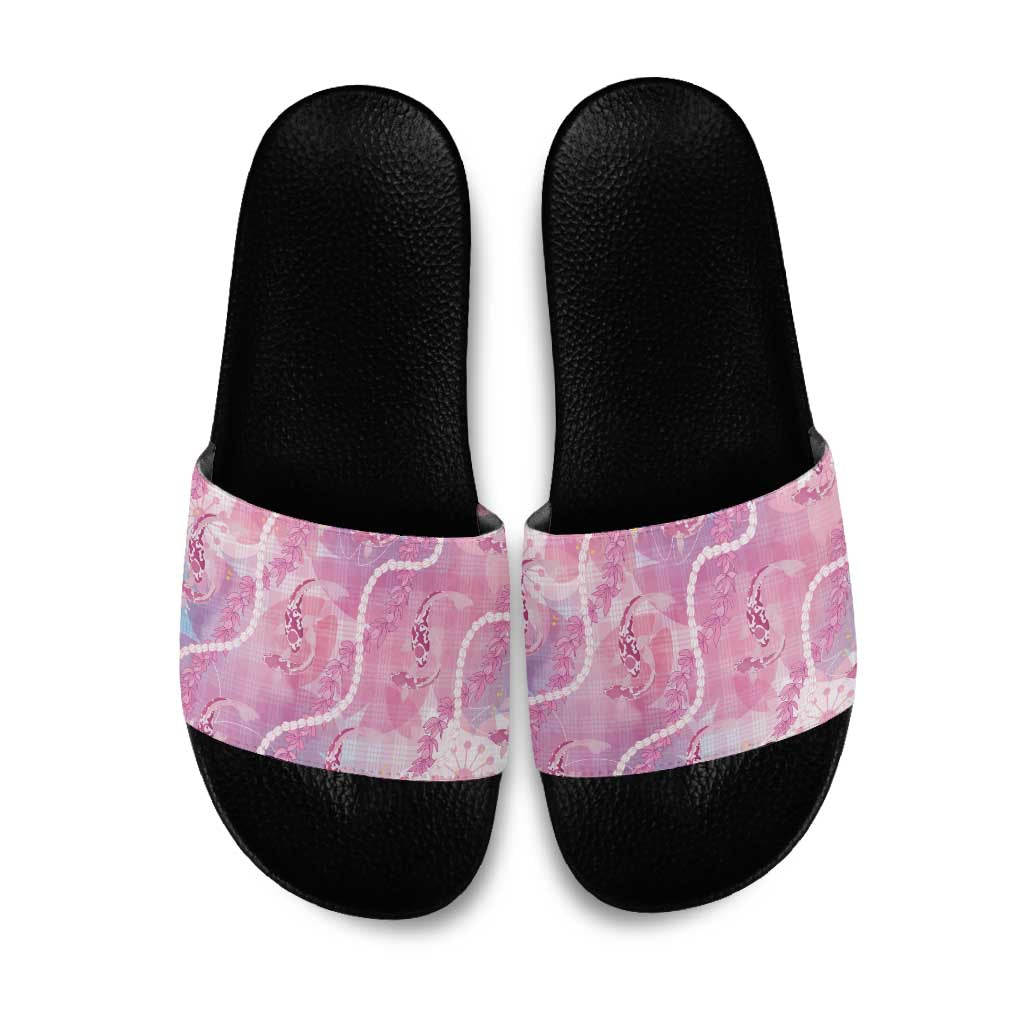 Japanese Koi Fish Slide Sandals Pink Wagara Palaka Honohono Pikake Lei
