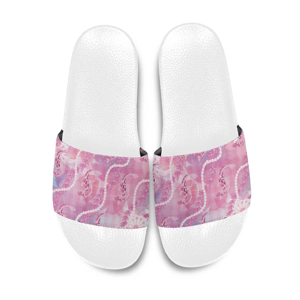 Japanese Koi Fish Slide Sandals Pink Wagara Palaka Honohono Pikake Lei