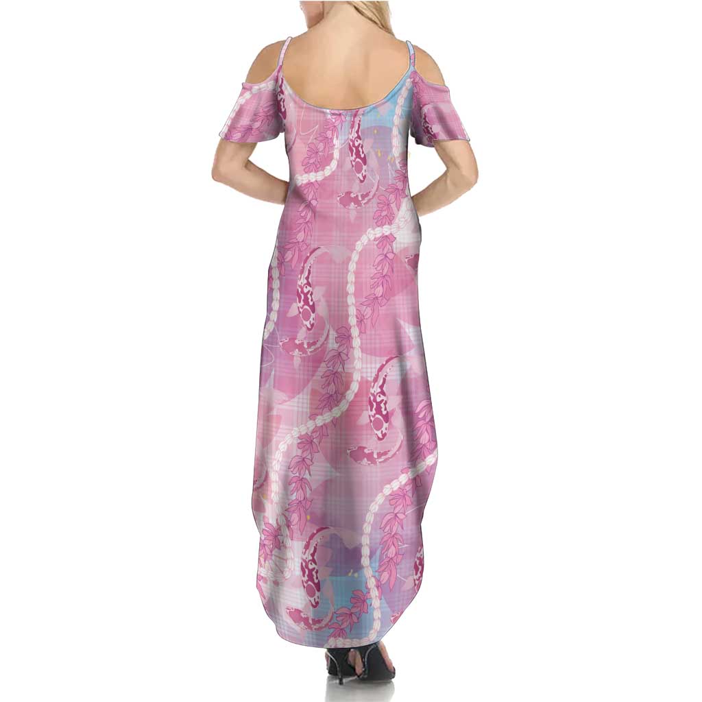 Japanese Koi Fish Summer Maxi Dress Pink Wagara Palaka Honohono Pikake Lei LT9 - Polynesian Pride