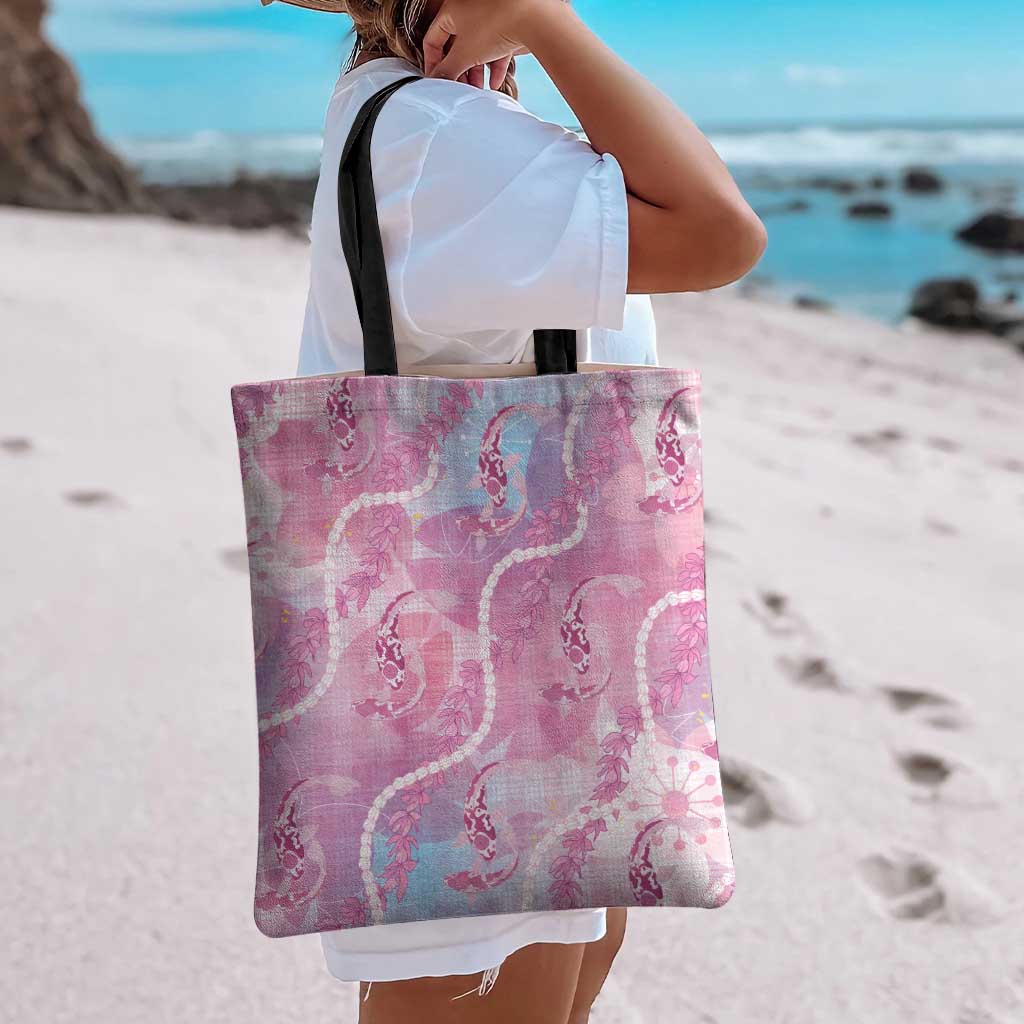 Japanese Koi Fish Tote Bag Pink Wagara Palaka Honohono Pikake Lei
