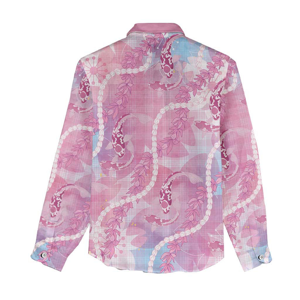 Japanese Koi Fish Women Casual Shirt Pink Wagara Palaka Honohono Pikake Lei