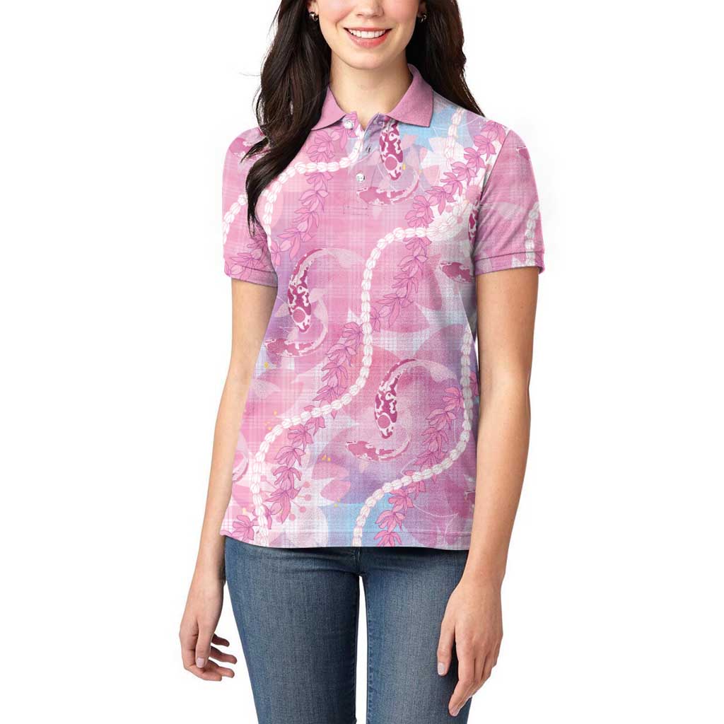 Japanese Koi Fish Women Polo Shirt Pink Wagara Palaka Honohono Pikake Lei LT9 - Polynesian Pride