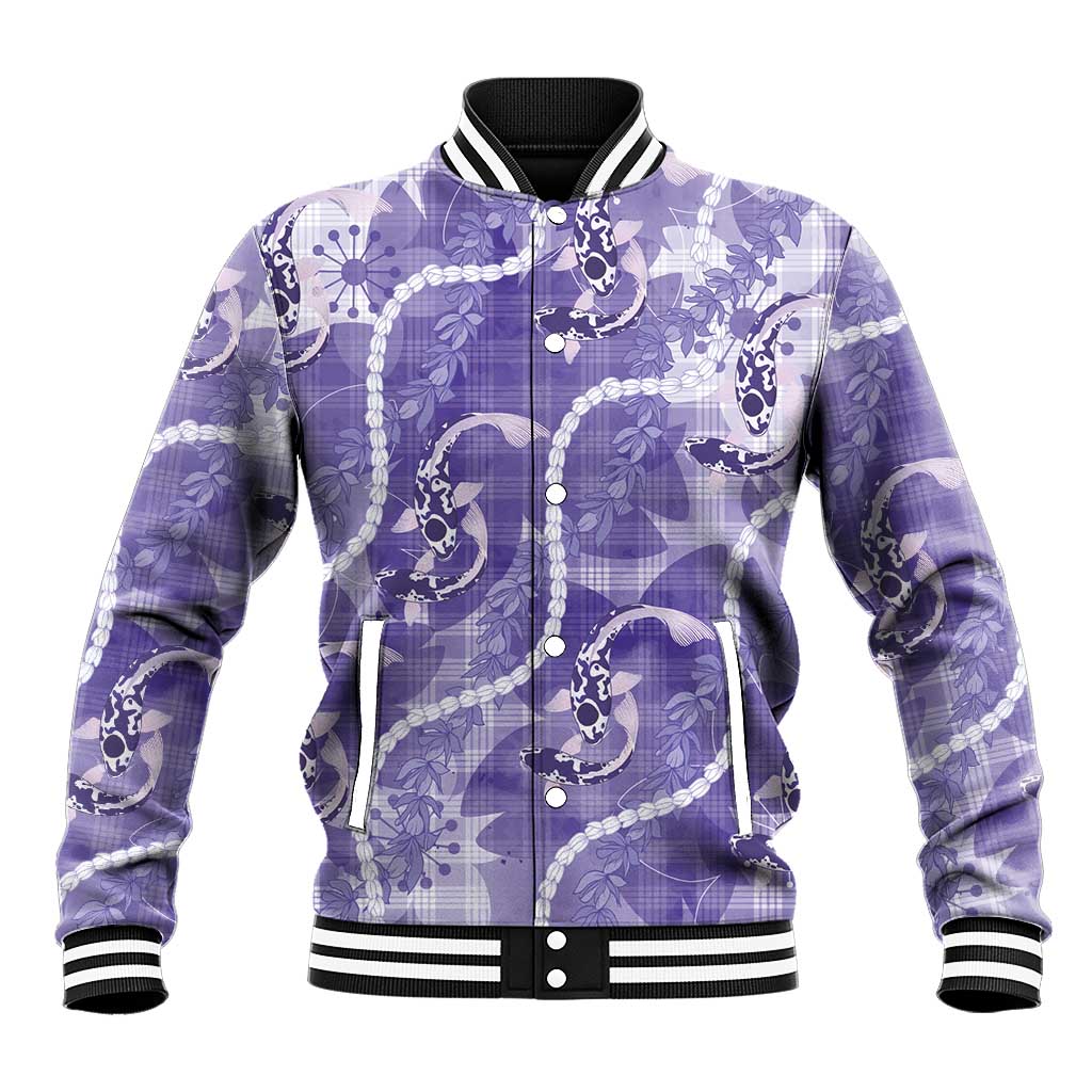 Japanese Koi Fish Baseball Jacket Purple Wagara Palaka Honohono Pikake Lei
