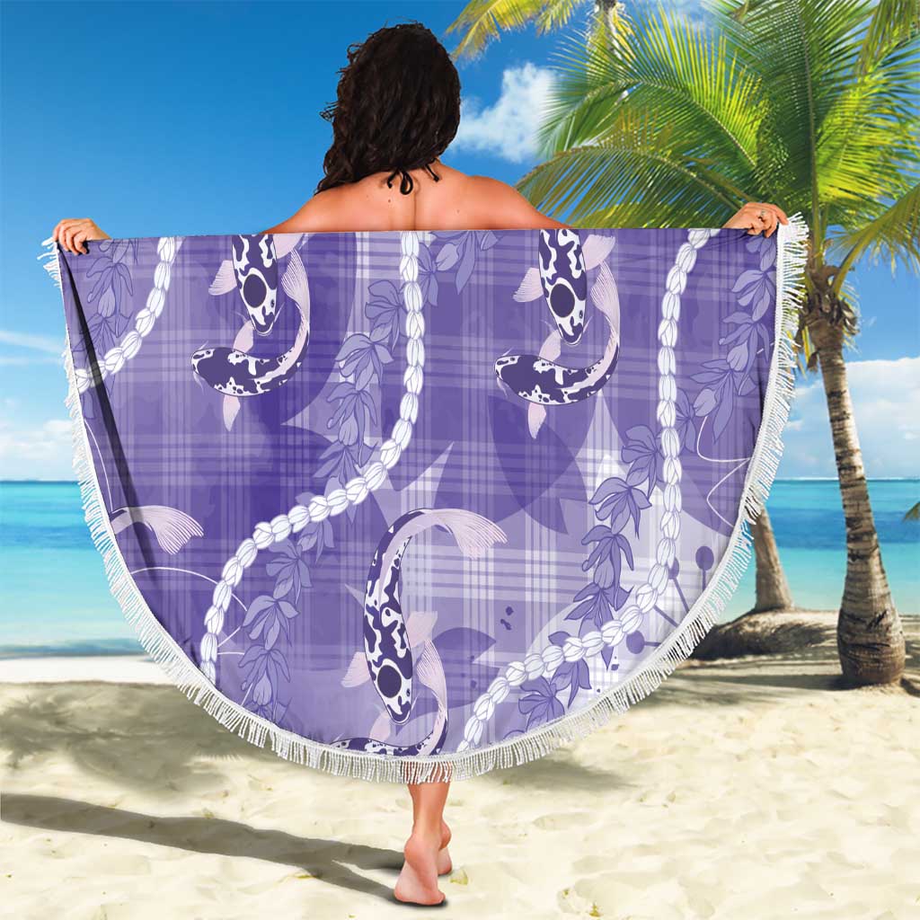 Japanese Koi Fish Beach Blanket Purple Wagara Palaka Honohono Pikake Lei
