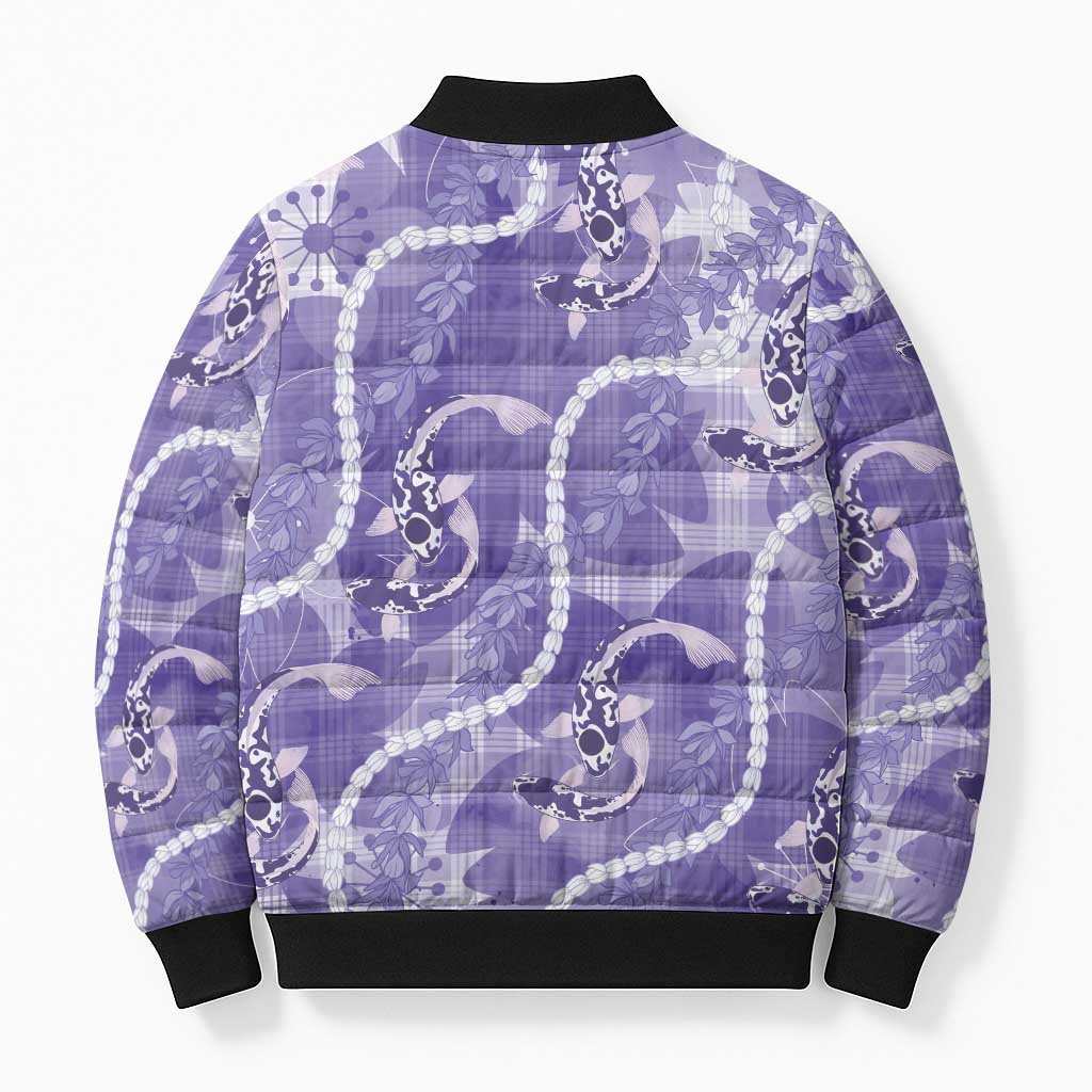 Japanese Koi Fish Bomber Puffer Jacket Purple Wagara Palaka Honohono Pikake Lei