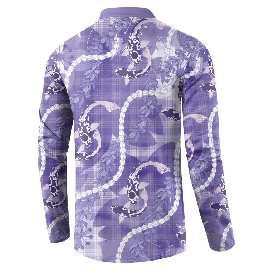 Japanese Koi Fish Button Sweatshirt Purple Wagara Palaka Honohono Pikake Lei