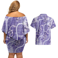 Japanese Koi Fish Couples Matching Off Shoulder Short Dress and Hawaiian Shirt Purple Wagara Palaka Honohono Pikake Lei LT9 - Polynesian Pride