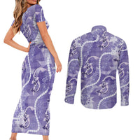 Japanese Koi Fish Couples Matching Short Sleeve Bodycon Dress and Long Sleeve Button Shirt Purple Wagara Palaka Honohono Pikake Lei LT9 - Polynesian Pride