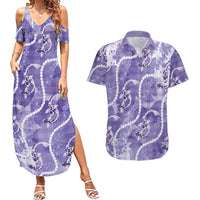Japanese Koi Fish Couples Matching Summer Maxi Dress and Hawaiian Shirt Purple Wagara Palaka Honohono Pikake Lei LT9 Purple - Polynesian Pride