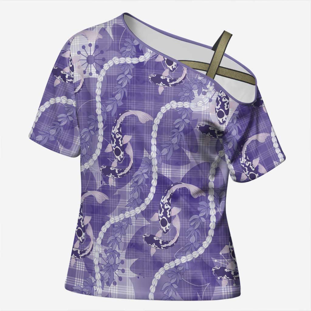 Japanese Koi Fish Cross Shoulder Shirt Purple Wagara Palaka Honohono Pikake Lei