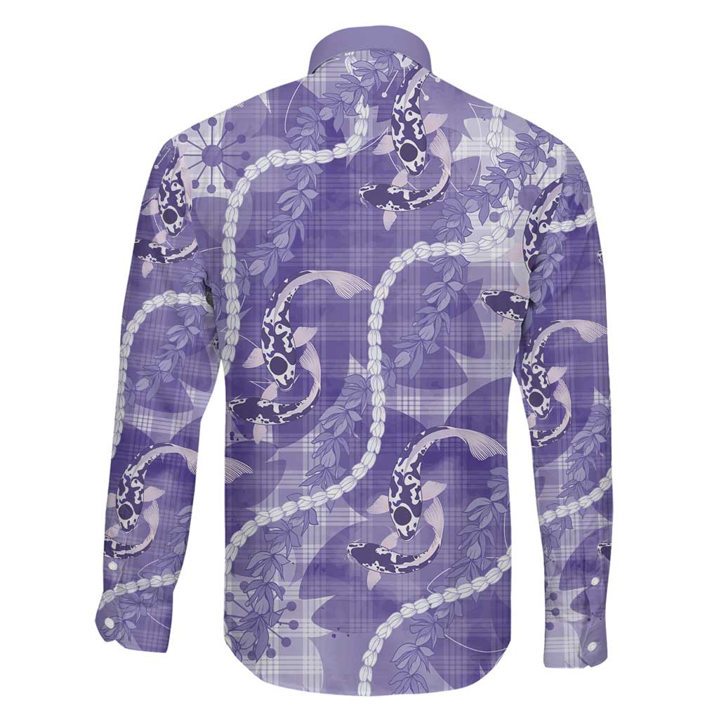 Japanese Koi Fish Family Matching Off The Shoulder Long Sleeve Dress and Hawaiian Shirt Purple Wagara Palaka Honohono Pikake Lei LT9 - Polynesian Pride