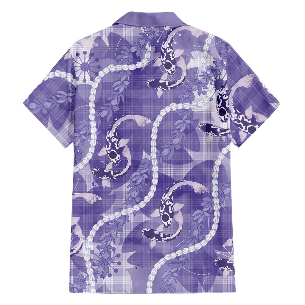 Japanese Koi Fish Family Matching Off Shoulder Short Dress and Hawaiian Shirt Purple Wagara Palaka Honohono Pikake Lei LT9 - Polynesian Pride