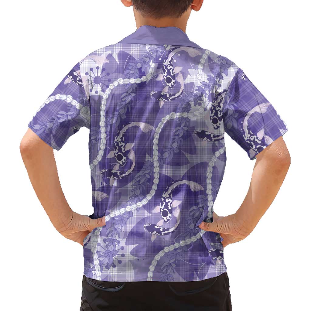 Japanese Koi Fish Family Matching Puletasi and Hawaiian Shirt Purple Wagara Palaka Honohono Pikake Lei LT9 - Polynesian Pride