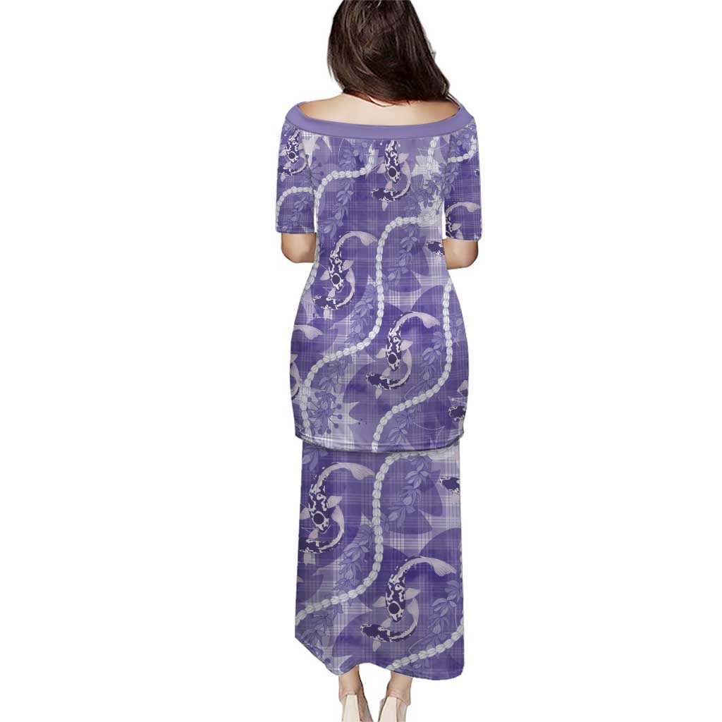 Japanese Koi Fish Family Matching Puletasi and Hawaiian Shirt Purple Wagara Palaka Honohono Pikake Lei LT9 - Polynesian Pride