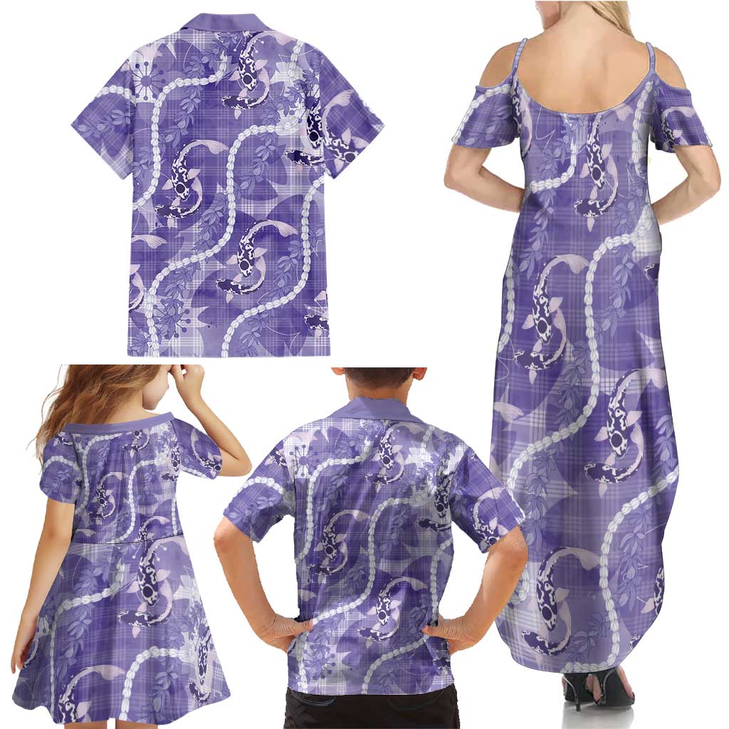 Japanese Koi Fish Family Matching Summer Maxi Dress and Hawaiian Shirt Purple Wagara Palaka Honohono Pikake Lei LT9 - Polynesian Pride