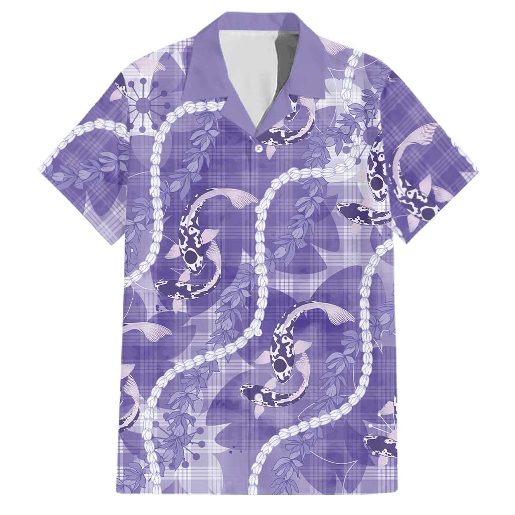 Japanese Koi Fish Family Matching Summer Maxi Dress and Hawaiian Shirt Purple Wagara Palaka Honohono Pikake Lei LT9 Dad's Shirt - Short Sleeve Purple - Polynesian Pride