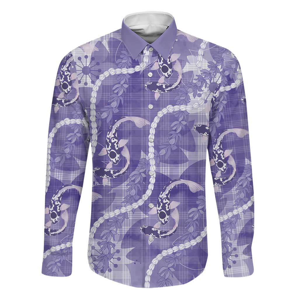 Japanese Koi Fish Family Matching Tank Maxi Dress and Hawaiian Shirt Purple Wagara Palaka Honohono Pikake Lei LT9 Dad's Shirt - Long Sleeve Purple - Polynesian Pride