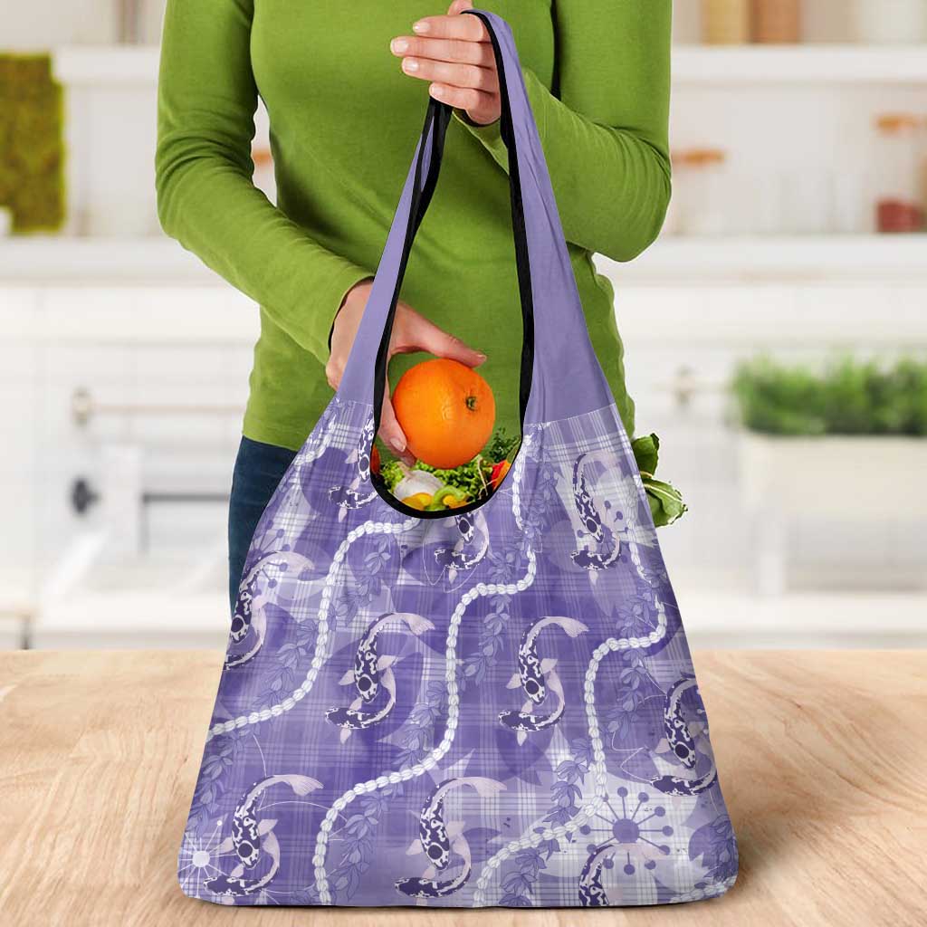 Japanese Koi Fish Grocery Bag Purple Wagara Palaka Honohono Pikake Lei