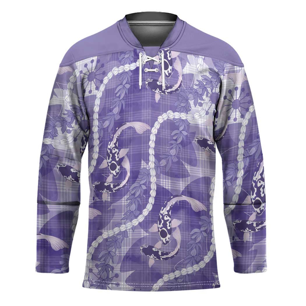 Japanese Koi Fish Hockey Jersey Purple Wagara Palaka Honohono Pikake Lei