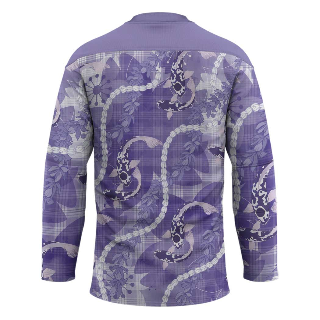 Japanese Koi Fish Hockey Jersey Purple Wagara Palaka Honohono Pikake Lei