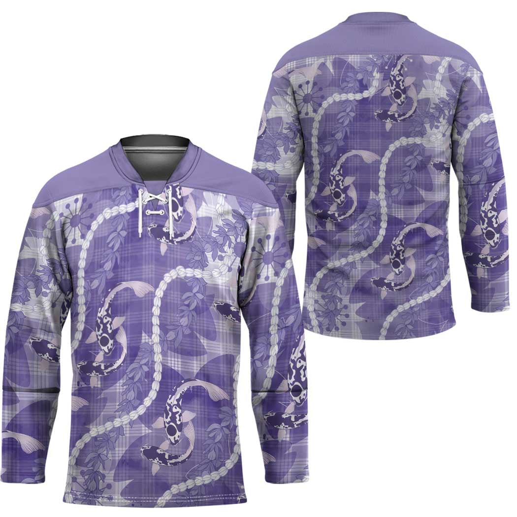 Japanese Koi Fish Hockey Jersey Purple Wagara Palaka Honohono Pikake Lei