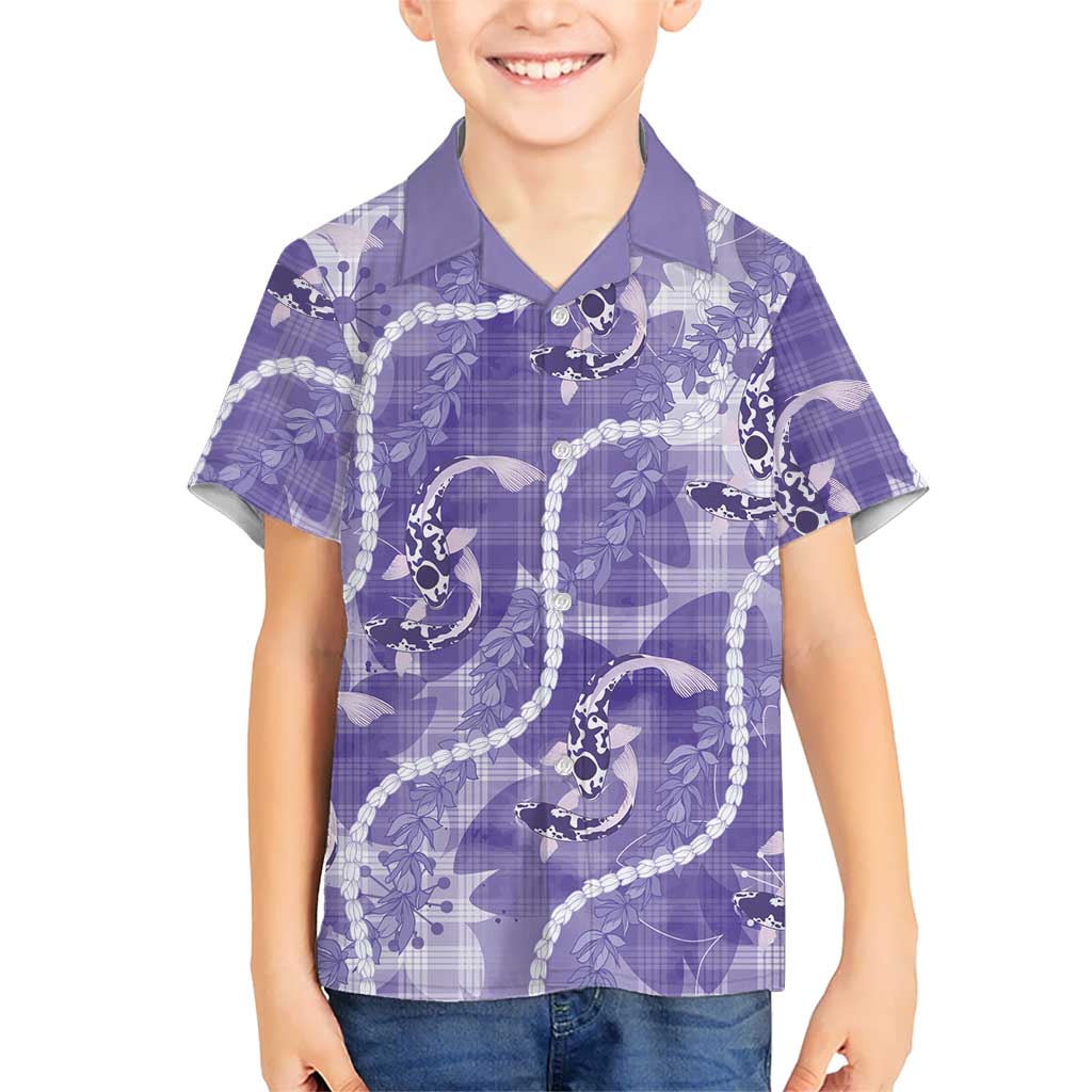 Japanese Koi Fish Kid Hawaiian Shirt Purple Wagara Palaka Honohono Pikake Lei