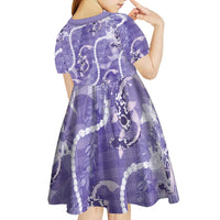 Japanese Koi Fish Kid Short Sleeve Dress Purple Wagara Palaka Honohono Pikake Lei
