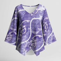 Japanese Koi Fish Kimono Sleeve Blouse Purple Wagara Palaka Honohono Pikake Lei