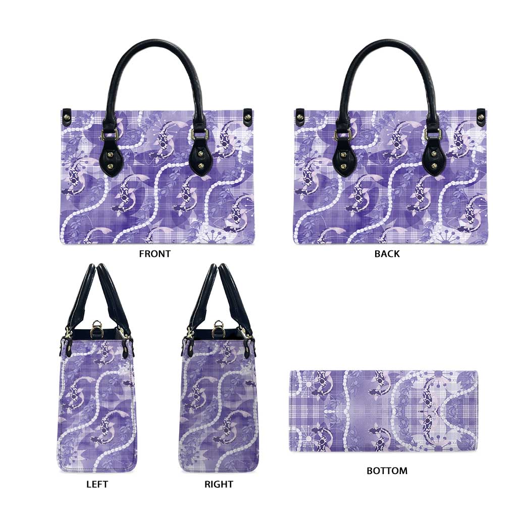 Japanese Koi Fish Leather Bag Purple Wagara Palaka Honohono Pikake Lei