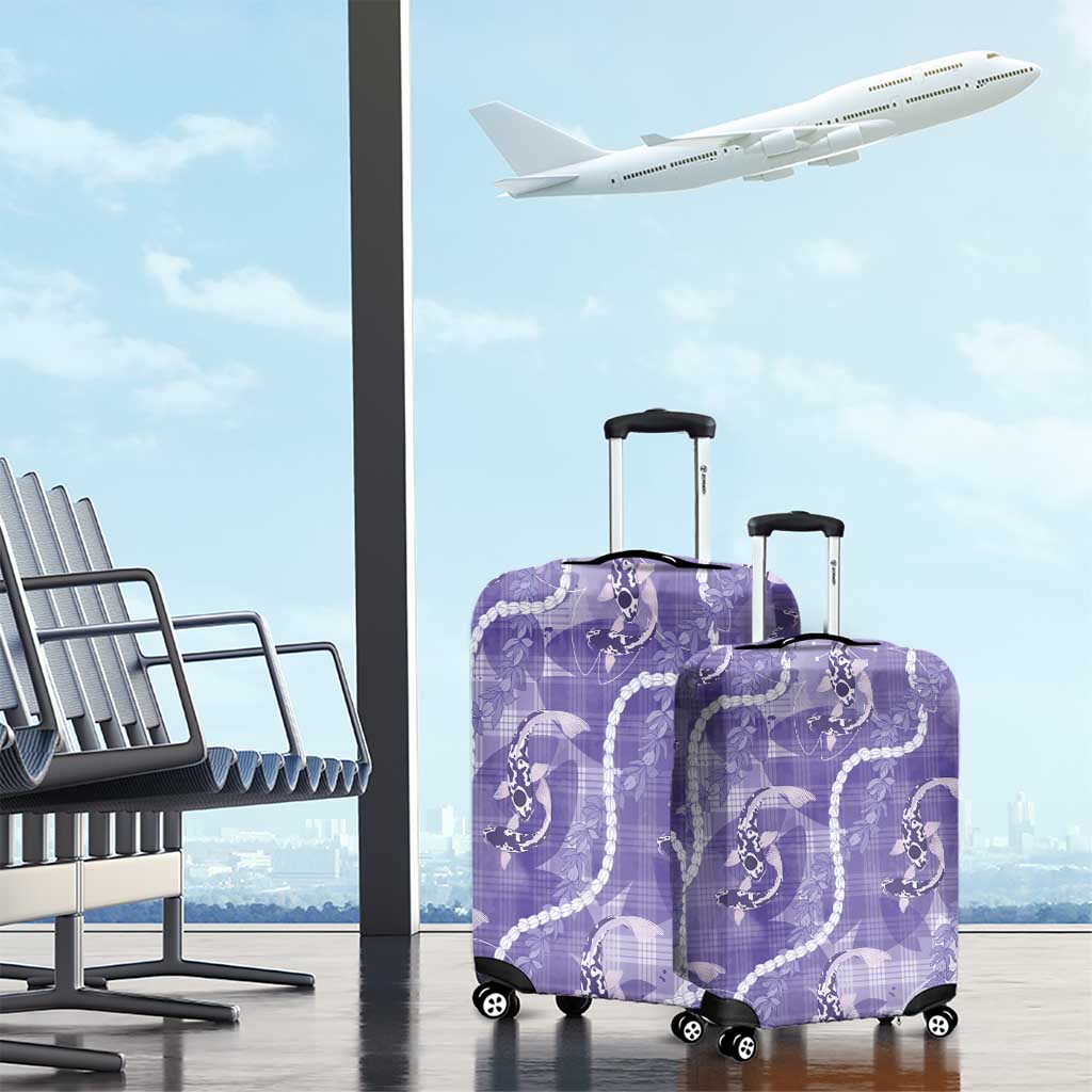 Japanese Koi Fish Luggage Cover Purple Wagara Palaka Honohono Pikake Lei