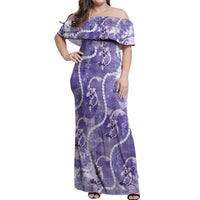 Japanese Koi Fish Off Shoulder Maxi Dress Purple Wagara Palaka Honohono Pikake Lei LT9 Women Purple - Polynesian Pride