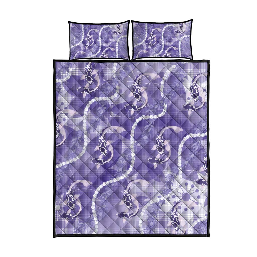 Japanese Koi Fish Quilt Bed Set Purple Wagara Palaka Honohono Pikake Lei