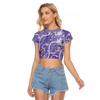 Japanese Koi Fish Raglan Cropped T Shirt Purple Wagara Palaka Honohono Pikake Lei