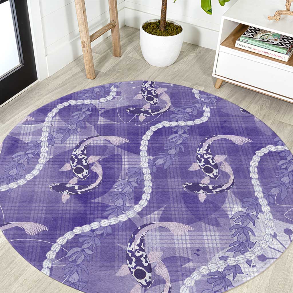 Japanese Koi Fish Round Carpet Purple Wagara Palaka Honohono Pikake Lei