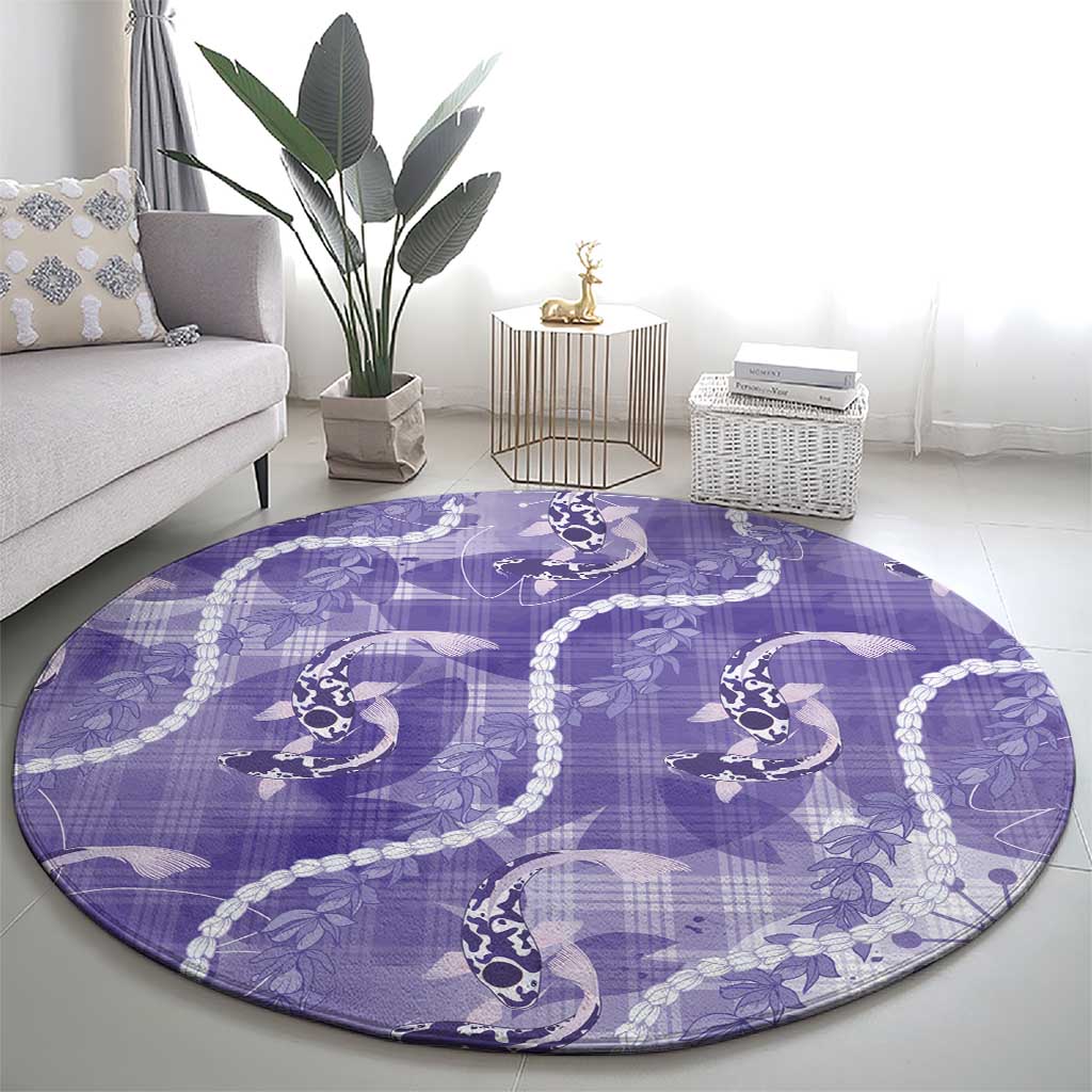 Japanese Koi Fish Round Carpet Purple Wagara Palaka Honohono Pikake Lei