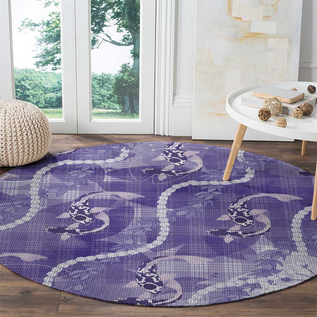 Japanese Koi Fish Round Carpet Purple Wagara Palaka Honohono Pikake Lei