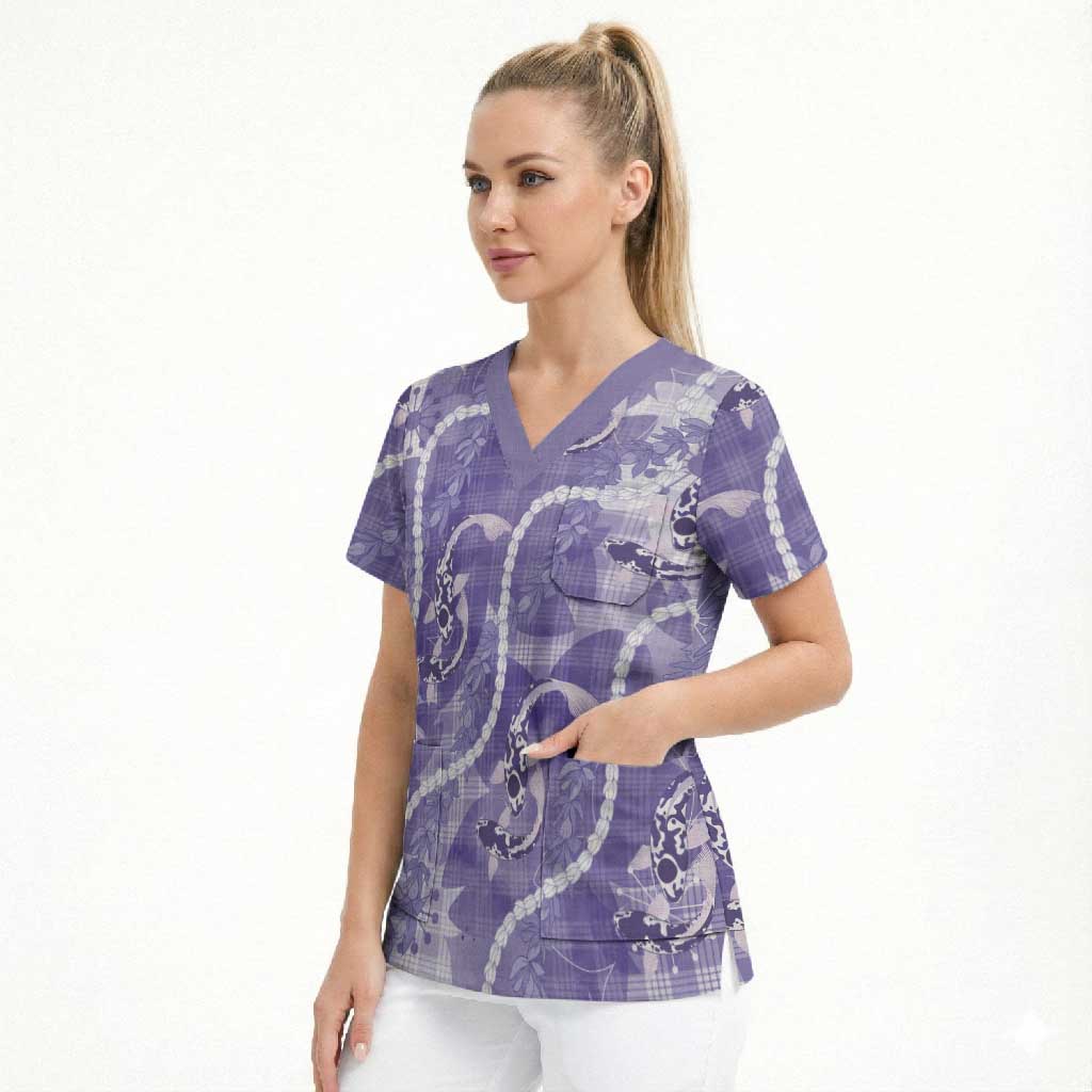 Japanese Koi Fish Scrub Top Purple Wagara Palaka Honohono Pikake Lei