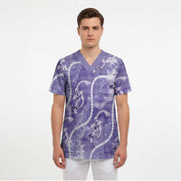 Japanese Koi Fish Scrub Top Purple Wagara Palaka Honohono Pikake Lei