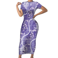 Japanese Koi Fish Short Sleeve Bodycon Dress Purple Wagara Palaka Honohono Pikake Lei LT9 Long Dress Purple - Polynesian Pride