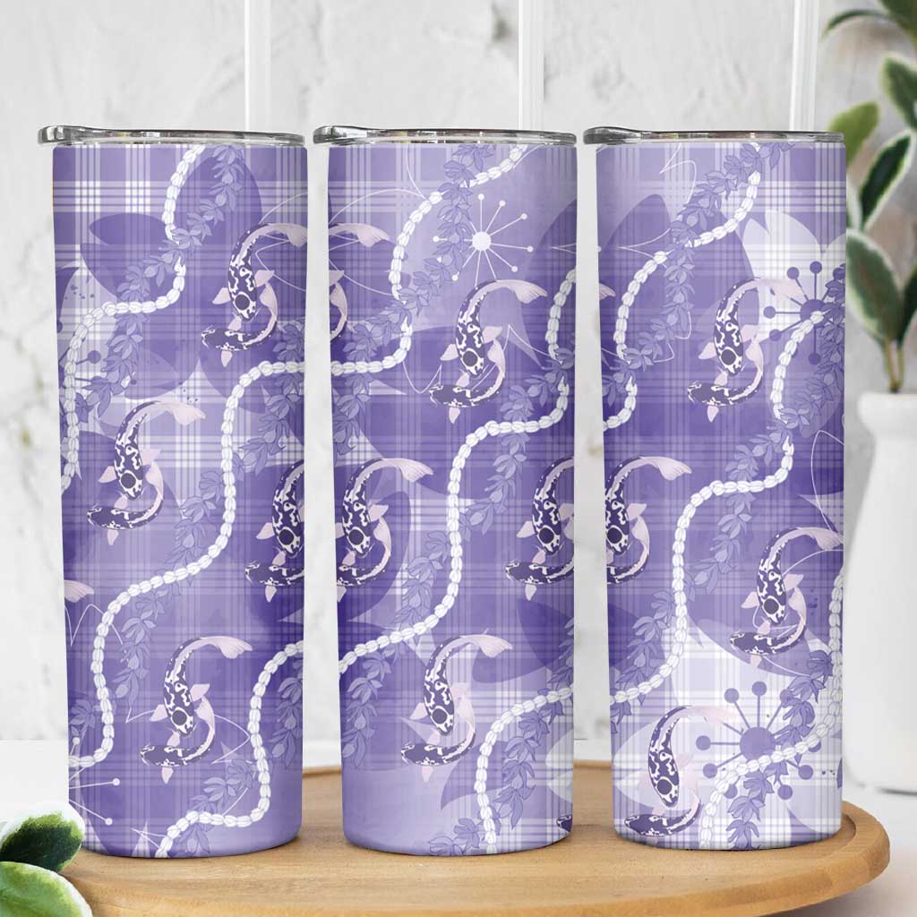 Japanese Koi Fish Skinny Tumbler Purple Wagara Palaka Honohono Pikake Lei LT9 - Polynesian Pride